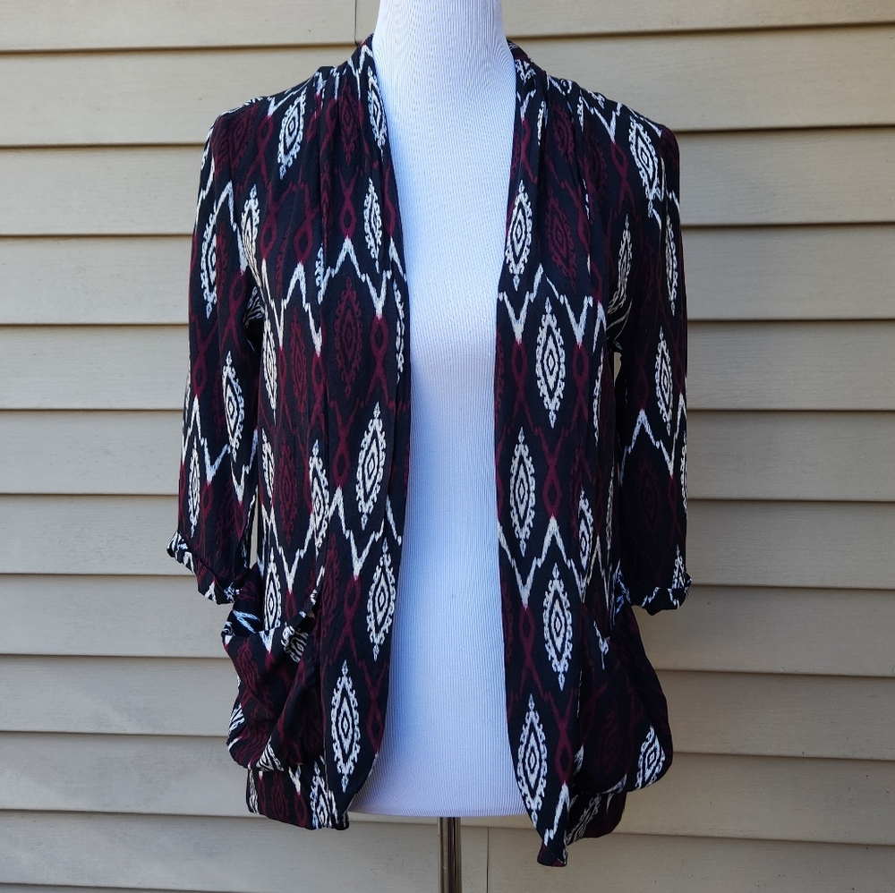 Forever 21 Dark Blue Multicolor Print Blazer 3/4 Sleeves Pockets Lightweight - Picture 3 of 12